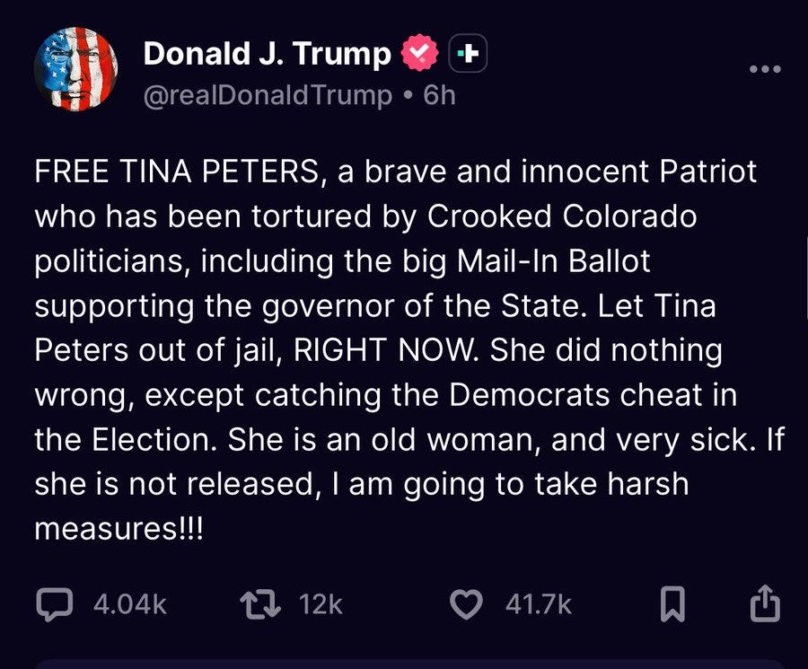 Trump Kicks Off CoLeg Special Session: ‘Harsh Measures’ if Tina Peters Isn’t Freed