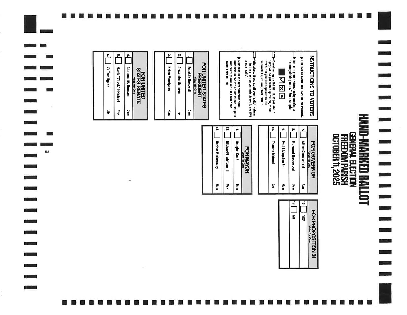 2025 Sep 04 LA Natchitoches Parish Proposed Hand Marked Ballot Example