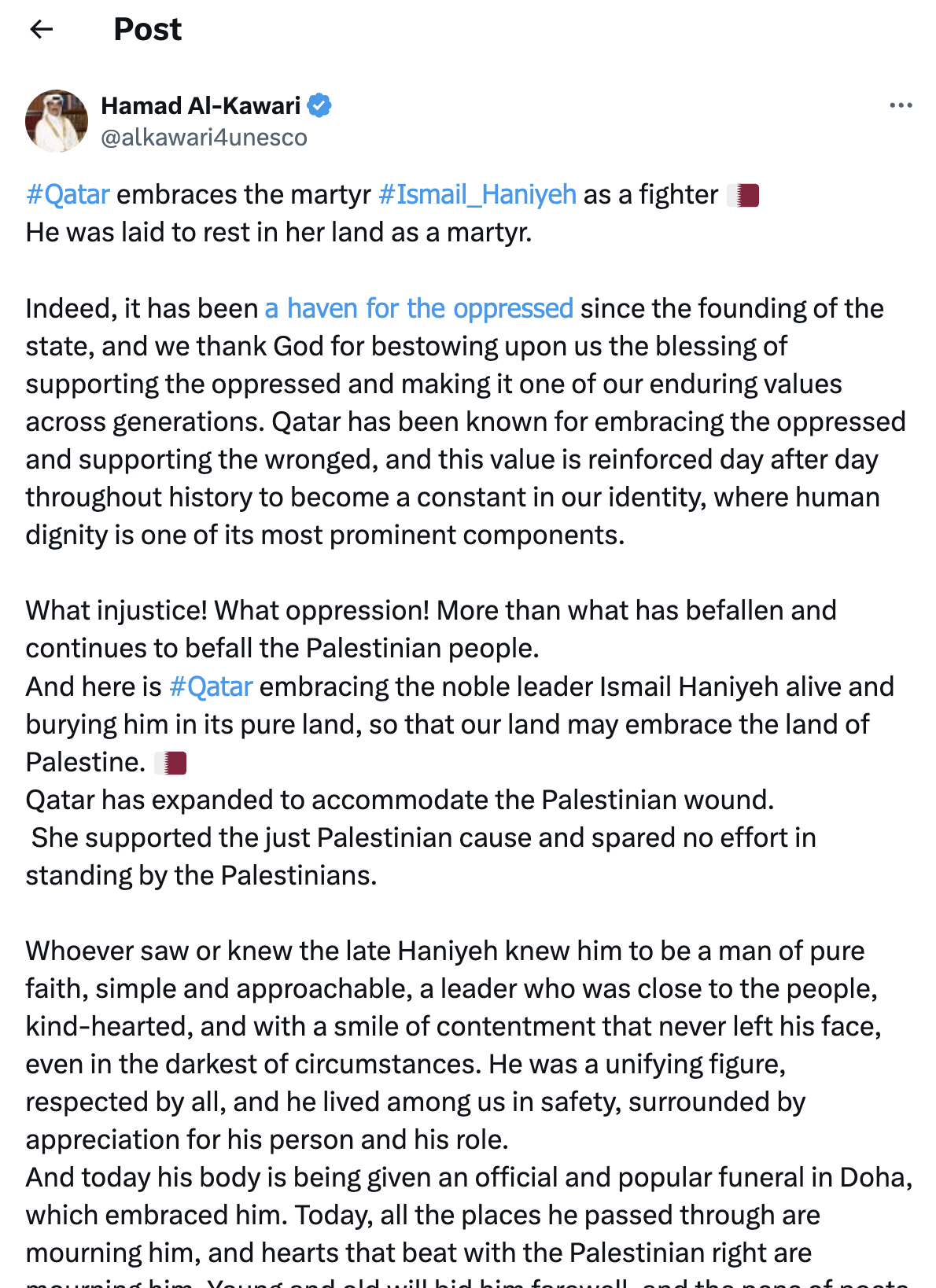 ‘Qatar Embraces the Martyr’: Former Qatari Ambassador to US Praises Hamas Honcho and Vilifies ‘Enemy of Humanity’ Israel