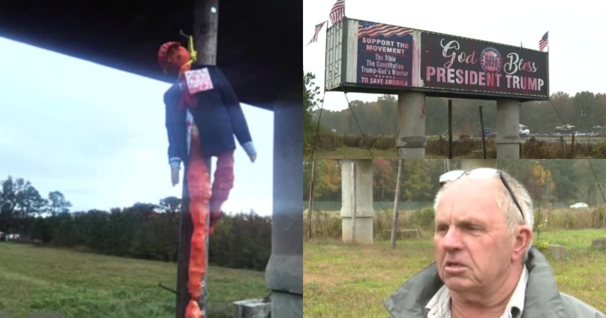 Pro-Trump Billboard in Virginia Vandalized with Blood-Red Paint and Life-Size Hanging Effigy of the President — Owner Calls it a Hate Crime (VIDEO)